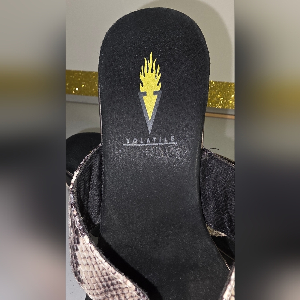 Volatile Black Gray Tan Python Snake Print Wedges… - image 4